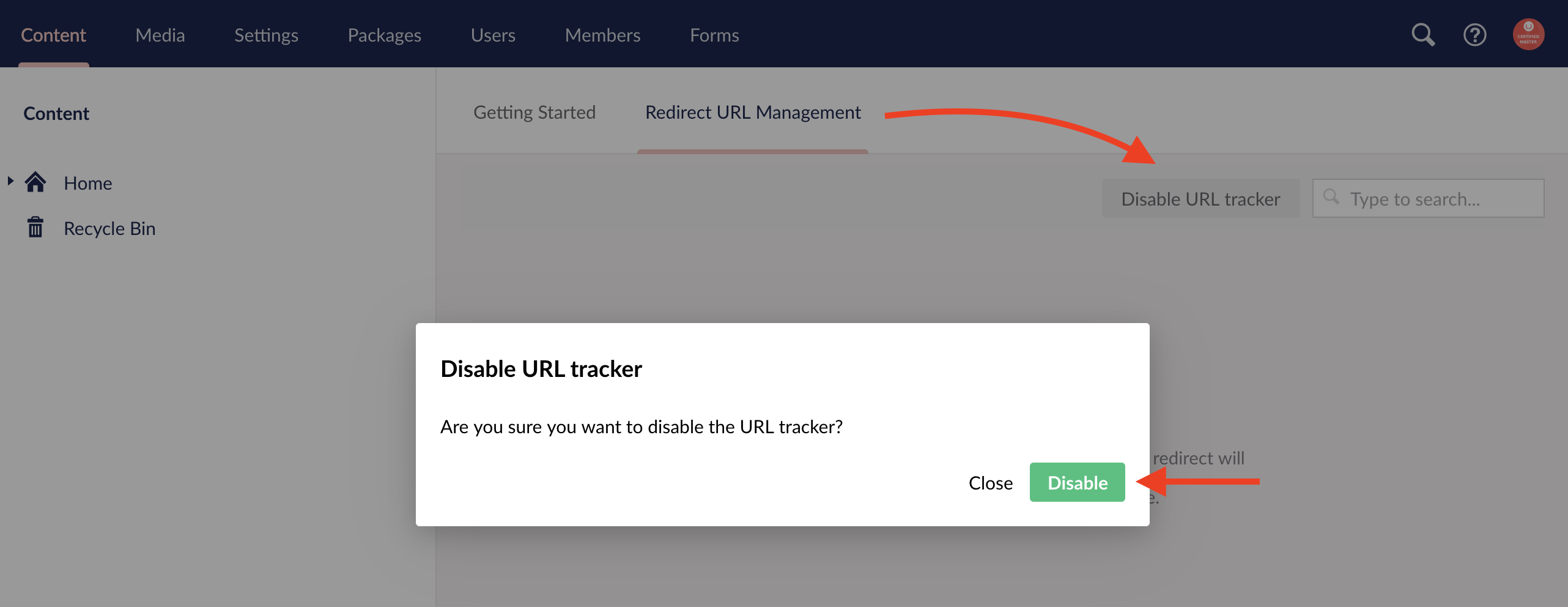Disable Redirect URL Management